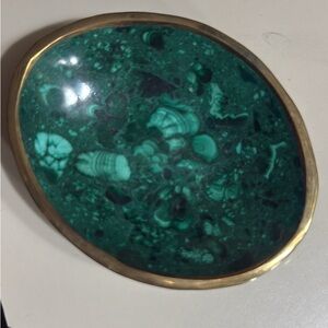 Small Brass Rimmed Malachite Bowl